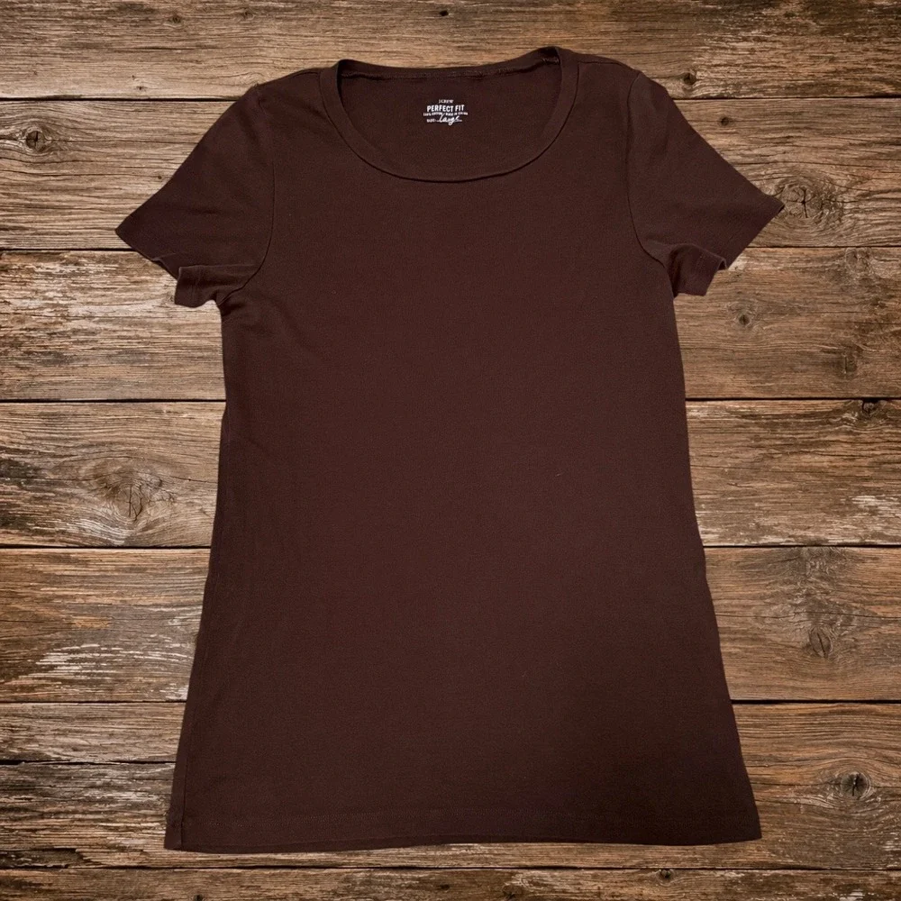 J.Crew Perfect Fit Brown 100% Cotton Scoop Neck Short Sleeve Tee Shirt Large